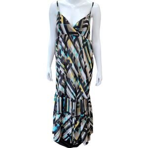 Attention Graphic Slip Maxi Dress L Beachy Lowcut Artsy Y2K Nightout Geometric